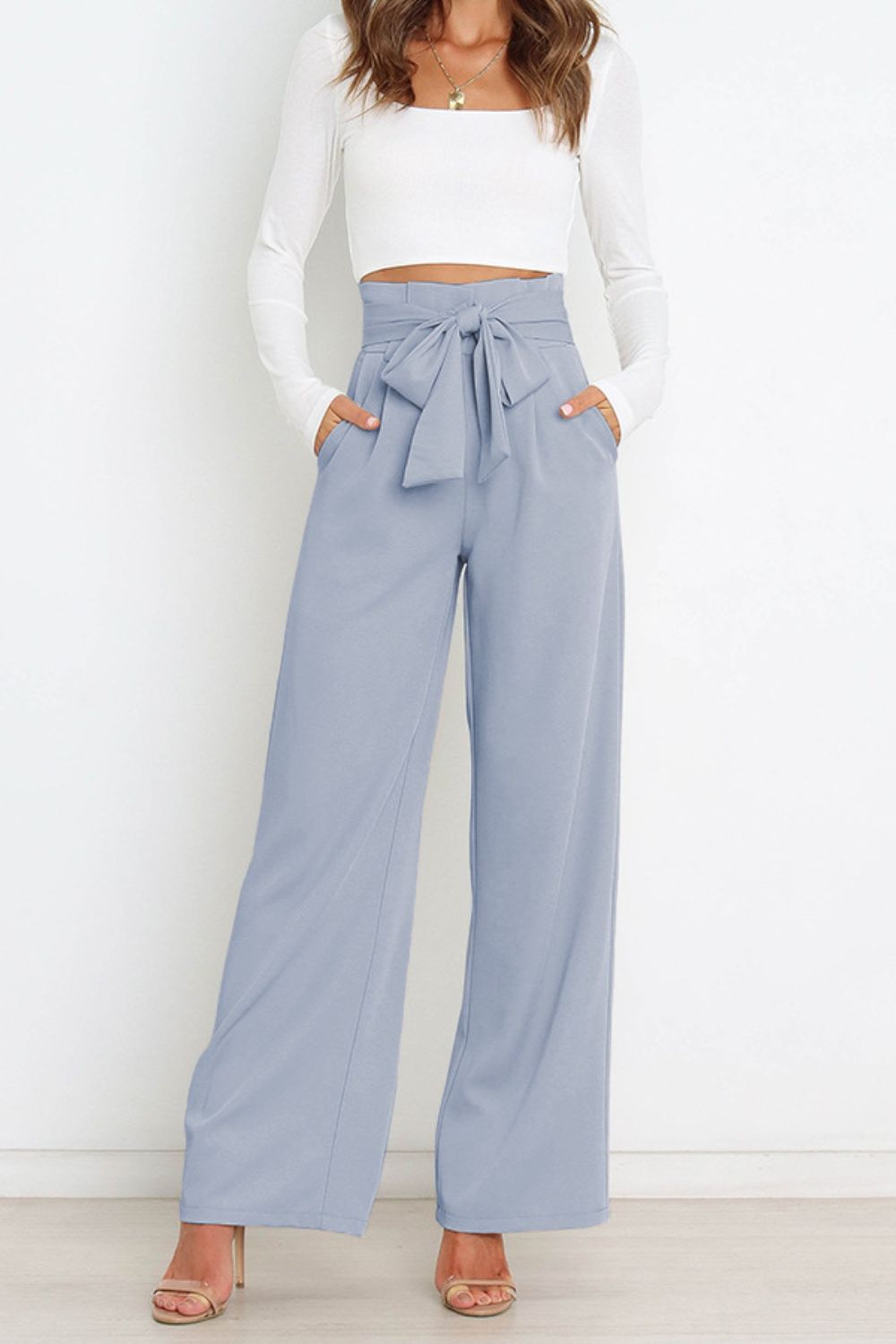 Tie Front Paperbag Wide Leg Pants Pants- Doll Fits