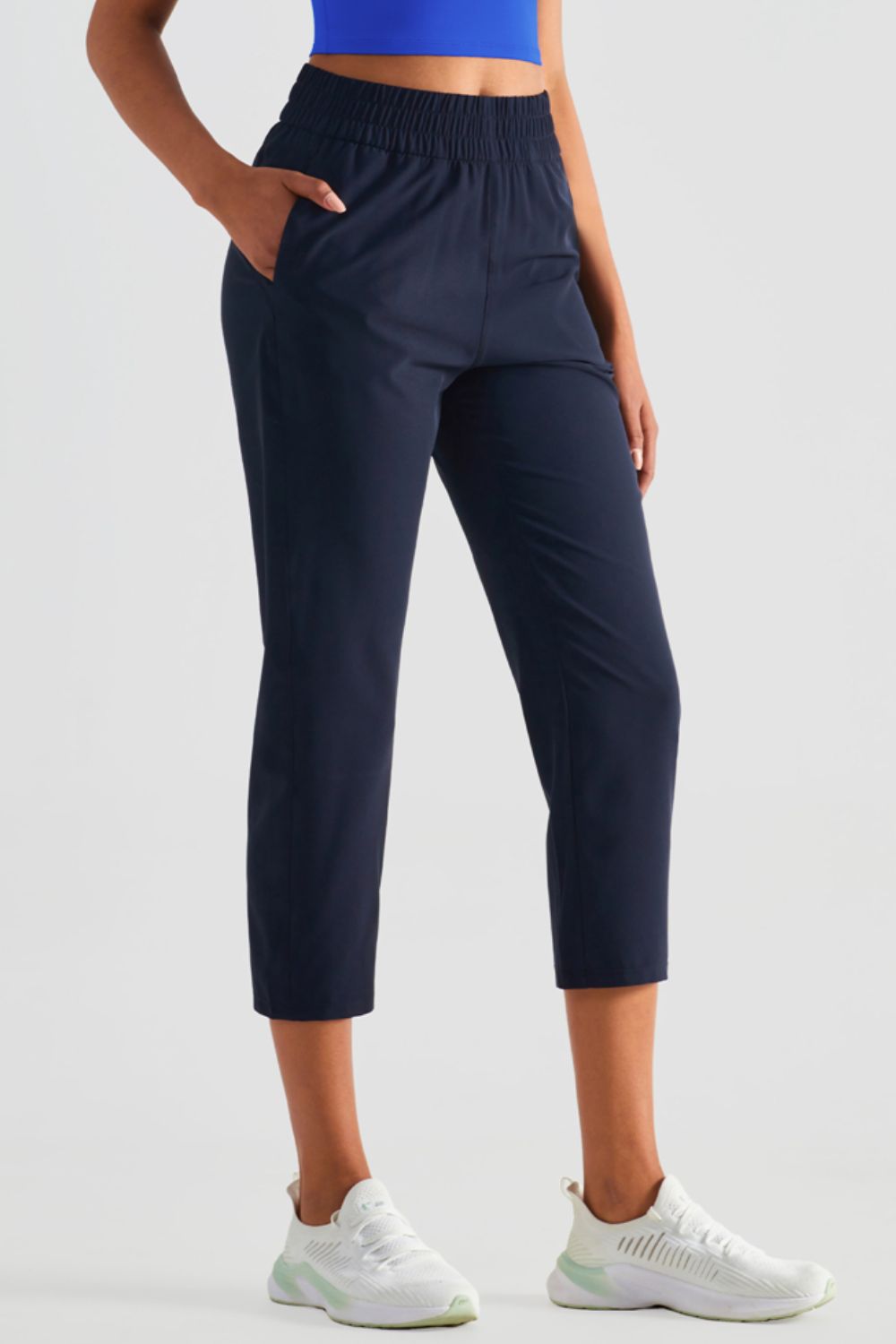 Elastic Waist Cropped Sports Pants Pants- Doll Fits