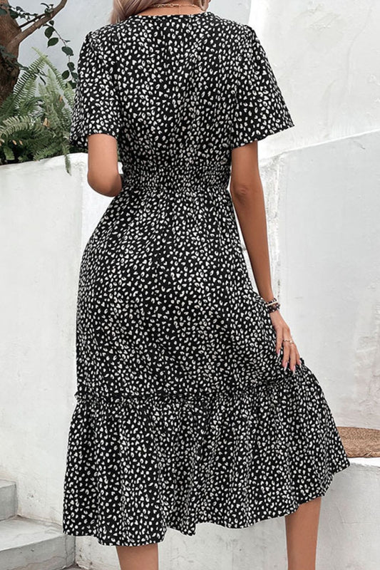 Leopard Print Short Sleeve Midi Dress  Dresses- Doll Fits