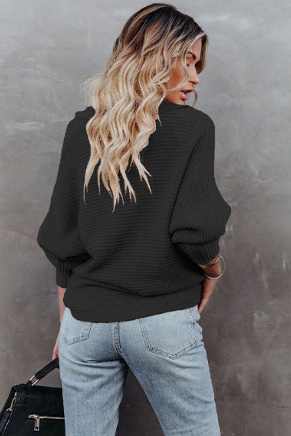Horizontal Ribbing Johnny Collar Sweater Shirts & Tops- Doll Fits