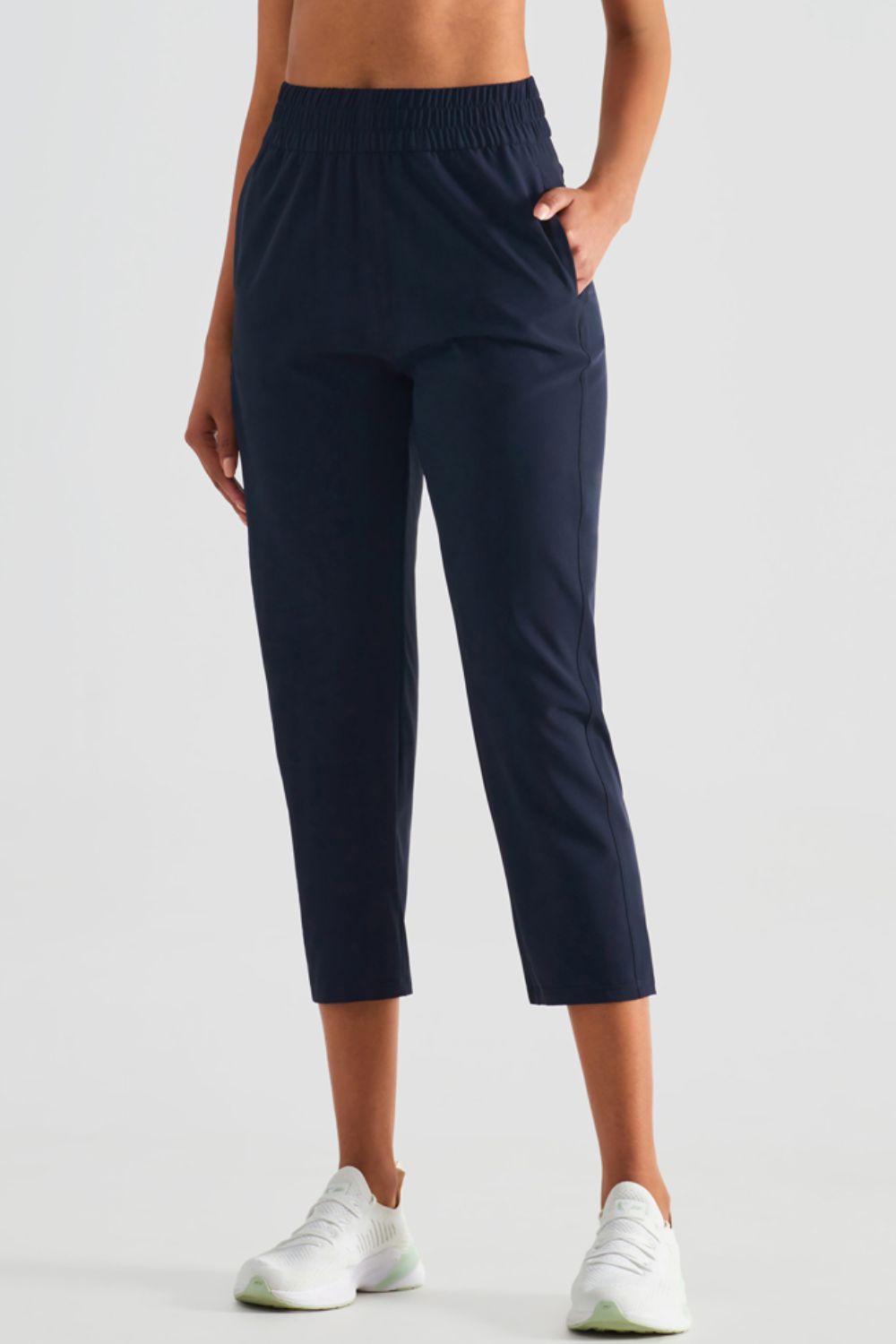 Elastic Waist Cropped Sports Pants Pants- Doll Fits
