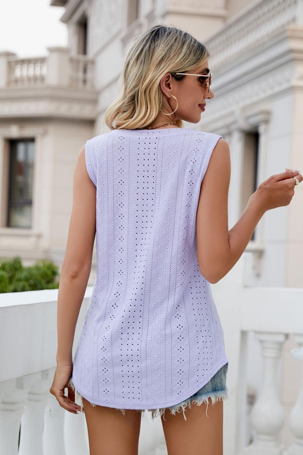 Eyelet V-Neck Tank Shirts & Tops- Doll Fits