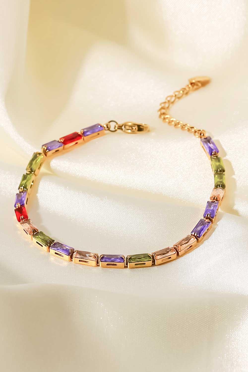 18K Gold Plated Multicolored Cubic Zirconia Bracelet  Bracelets- Doll Fits