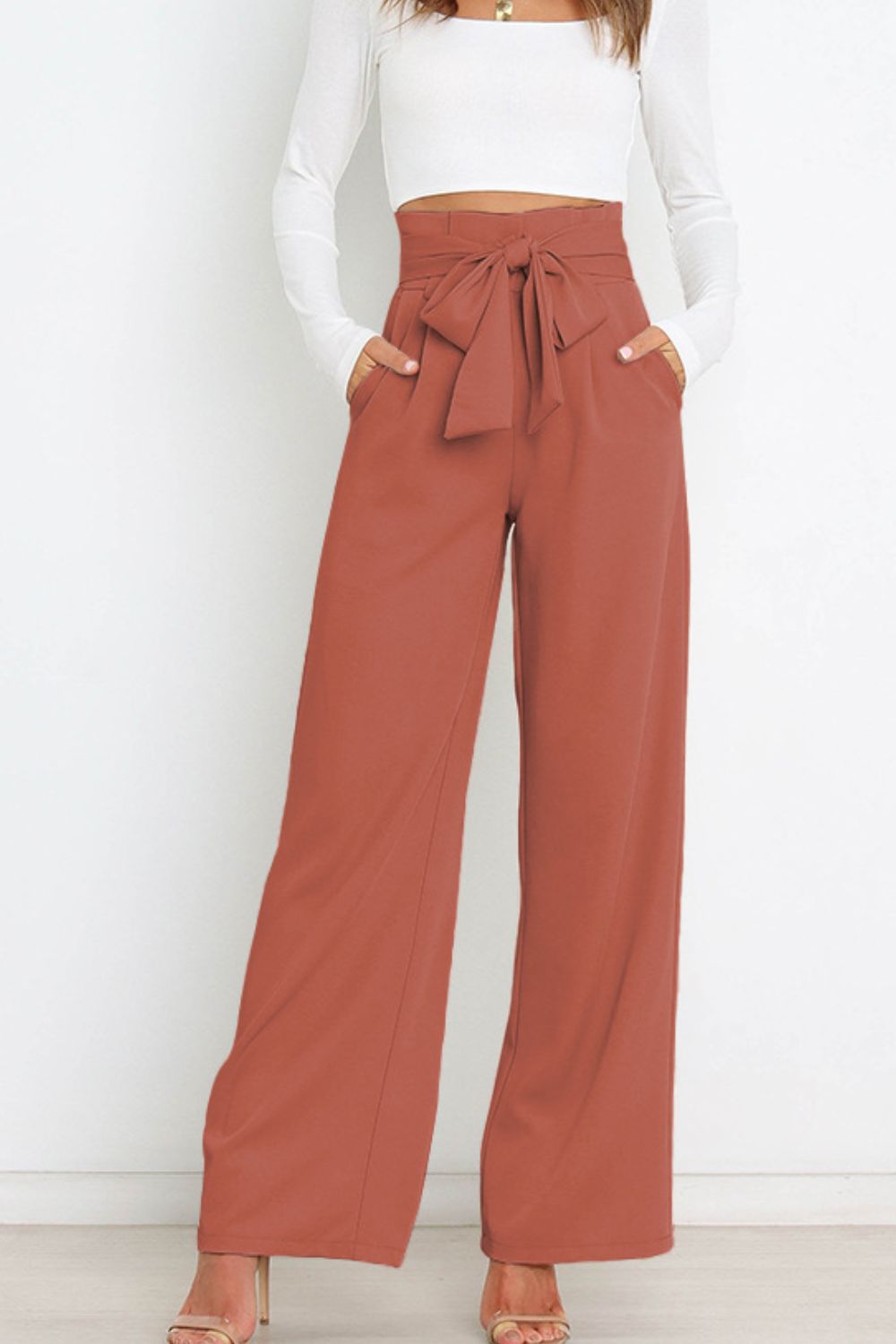 Tie Front Paperbag Wide Leg Pants Pants- Doll Fits