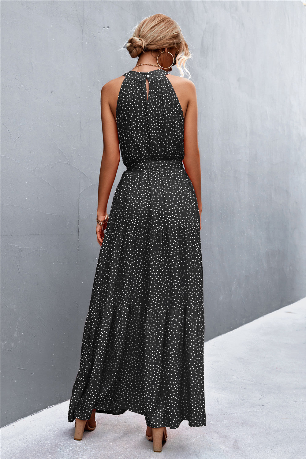 Printed Sleeveless Tie Waist Maxi Dress Dresses- Doll Fits