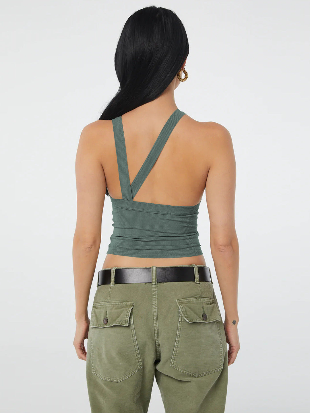 Halter Neck Ribbed Cropped Top Shirts & Tops- Doll Fits