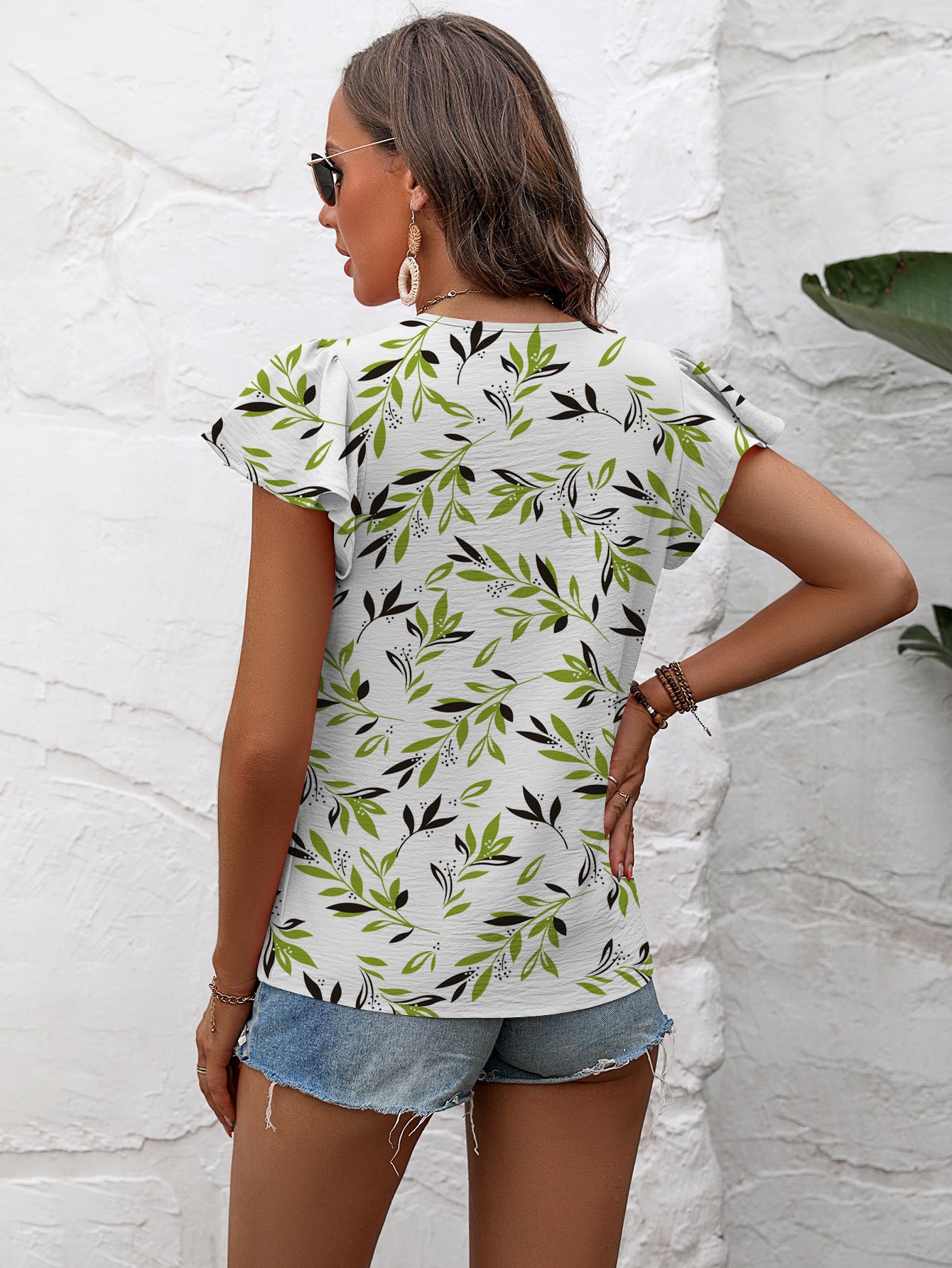 Textured Flutter Sleeve Blouse Shirts & Tops- Doll Fits