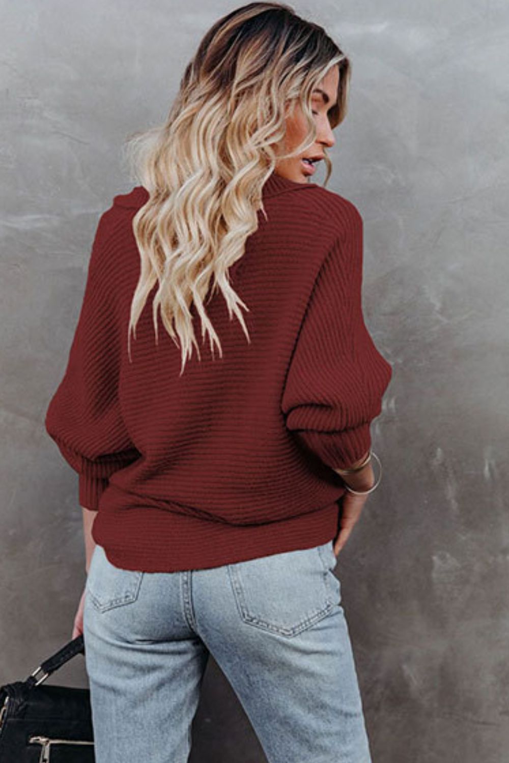 Horizontal Ribbing Johnny Collar Sweater Shirts & Tops- Doll Fits