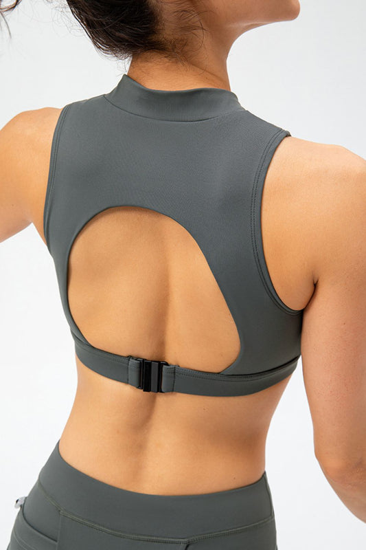 Full Size Cropped Cutout Back Zipper Front Active Tank Top  - Doll Fits