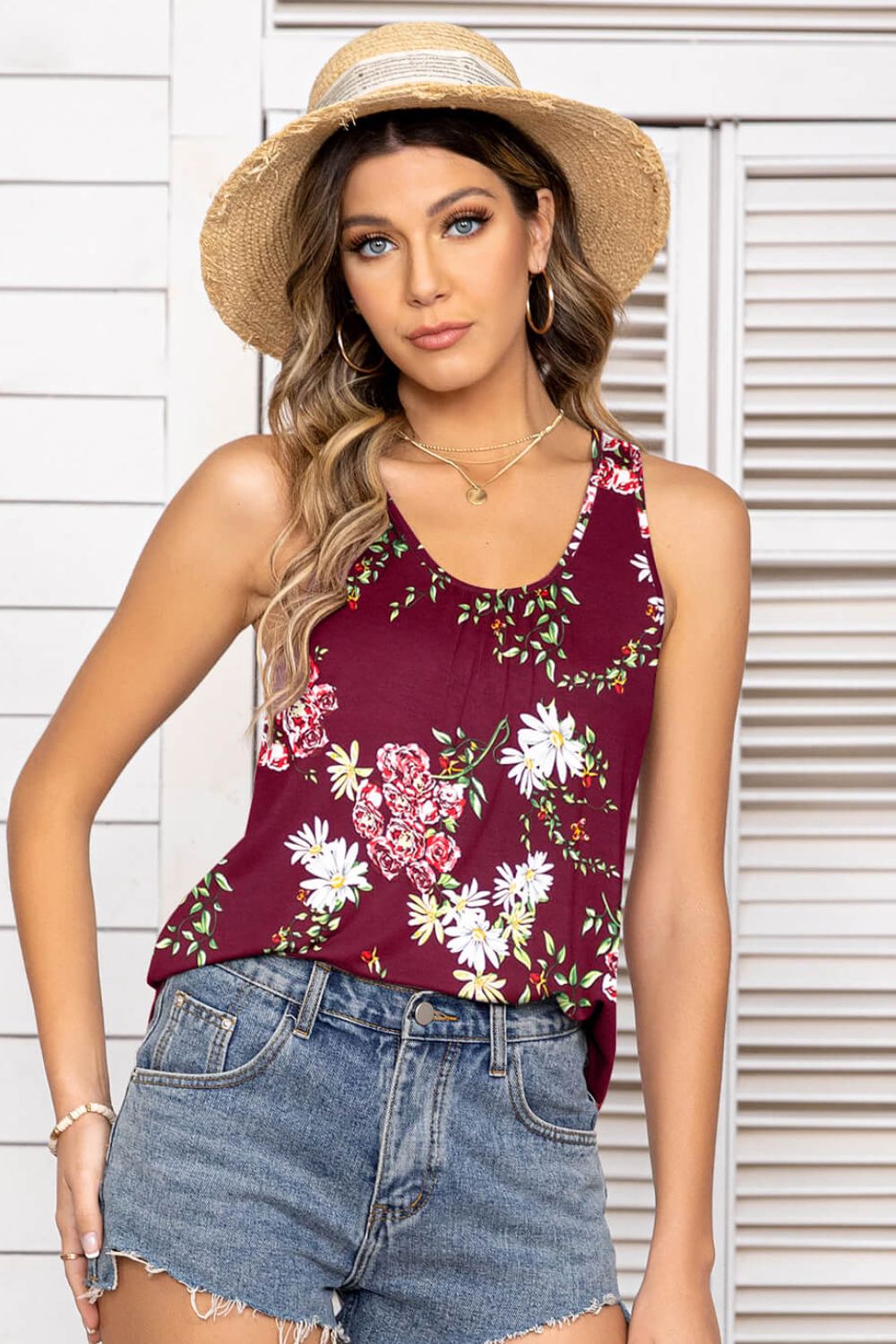 Floral Scoop Neck Tank Top Shirts & Tops- Doll Fits