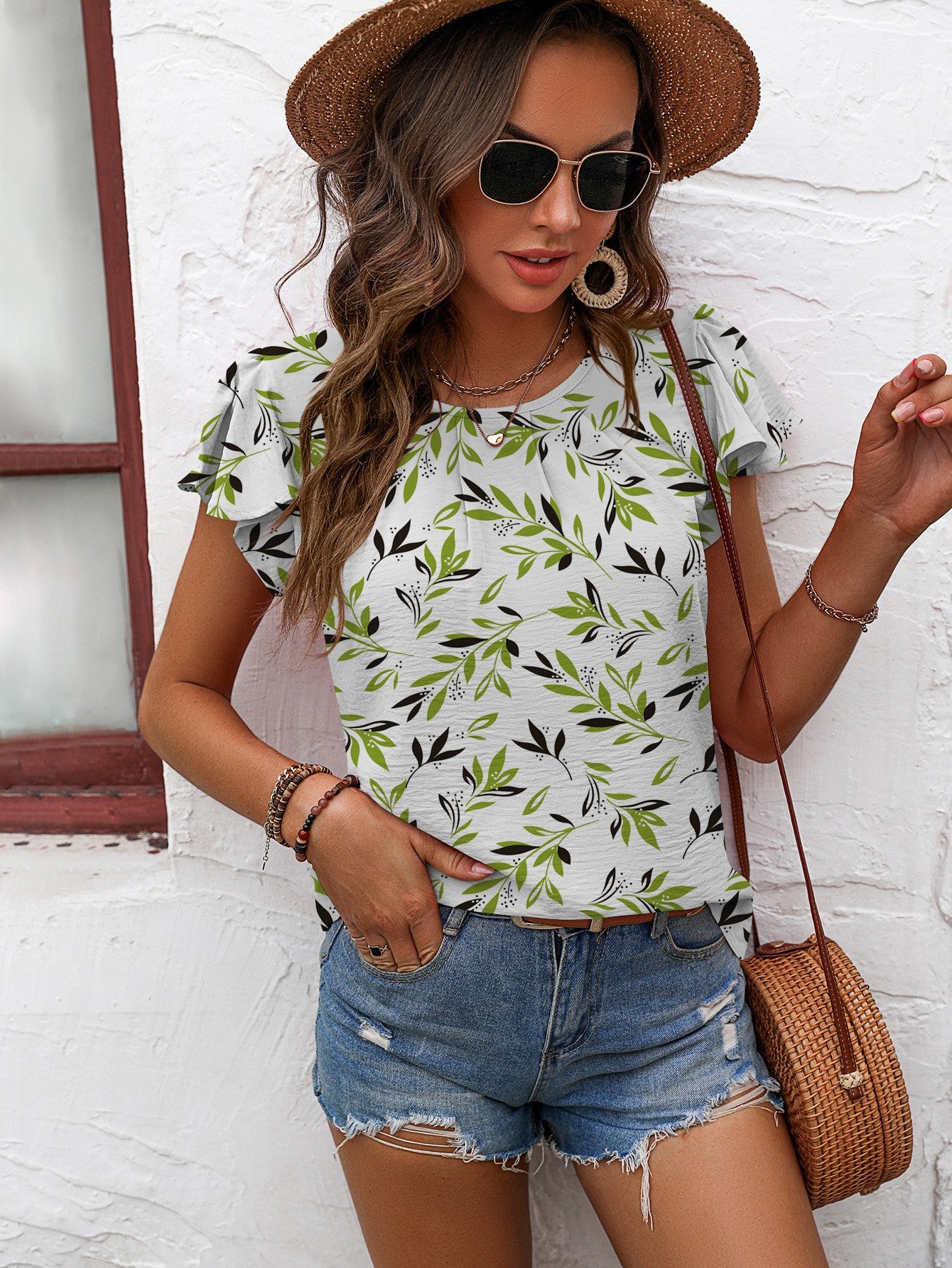 Textured Flutter Sleeve Blouse Shirts & Tops- Doll Fits