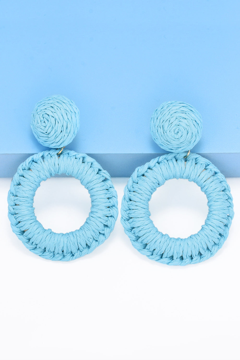 Round Shape Raffia Grass Dangle Earrings Earrings- Doll Fits