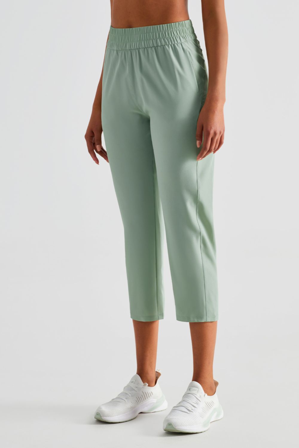 Elastic Waist Cropped Sports Pants Pants- Doll Fits