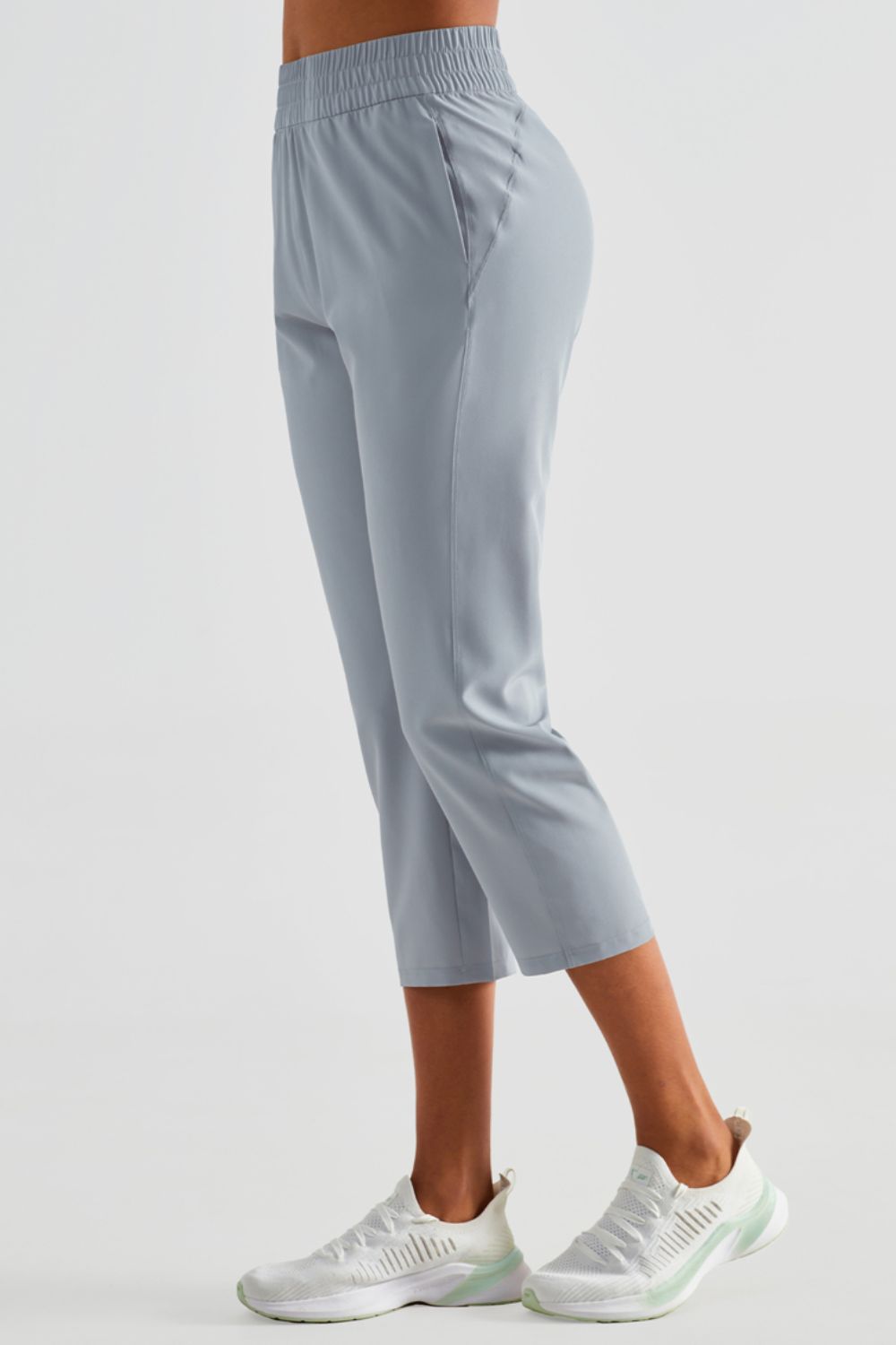 Elastic Waist Cropped Sports Pants Pants- Doll Fits