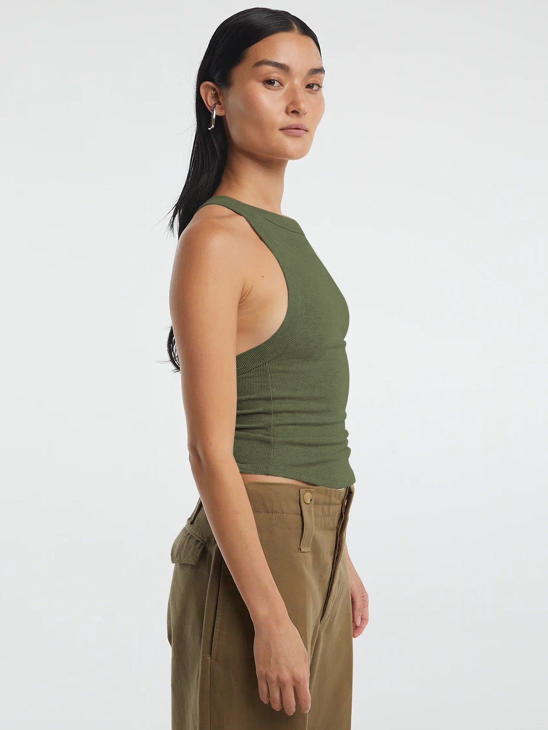 Halter Neck Ribbed Cropped Top Shirts & Tops- Doll Fits