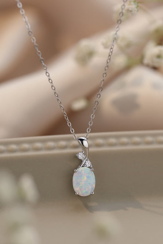 Opal Oval Pendant Chain Necklace  Necklaces- Doll Fits