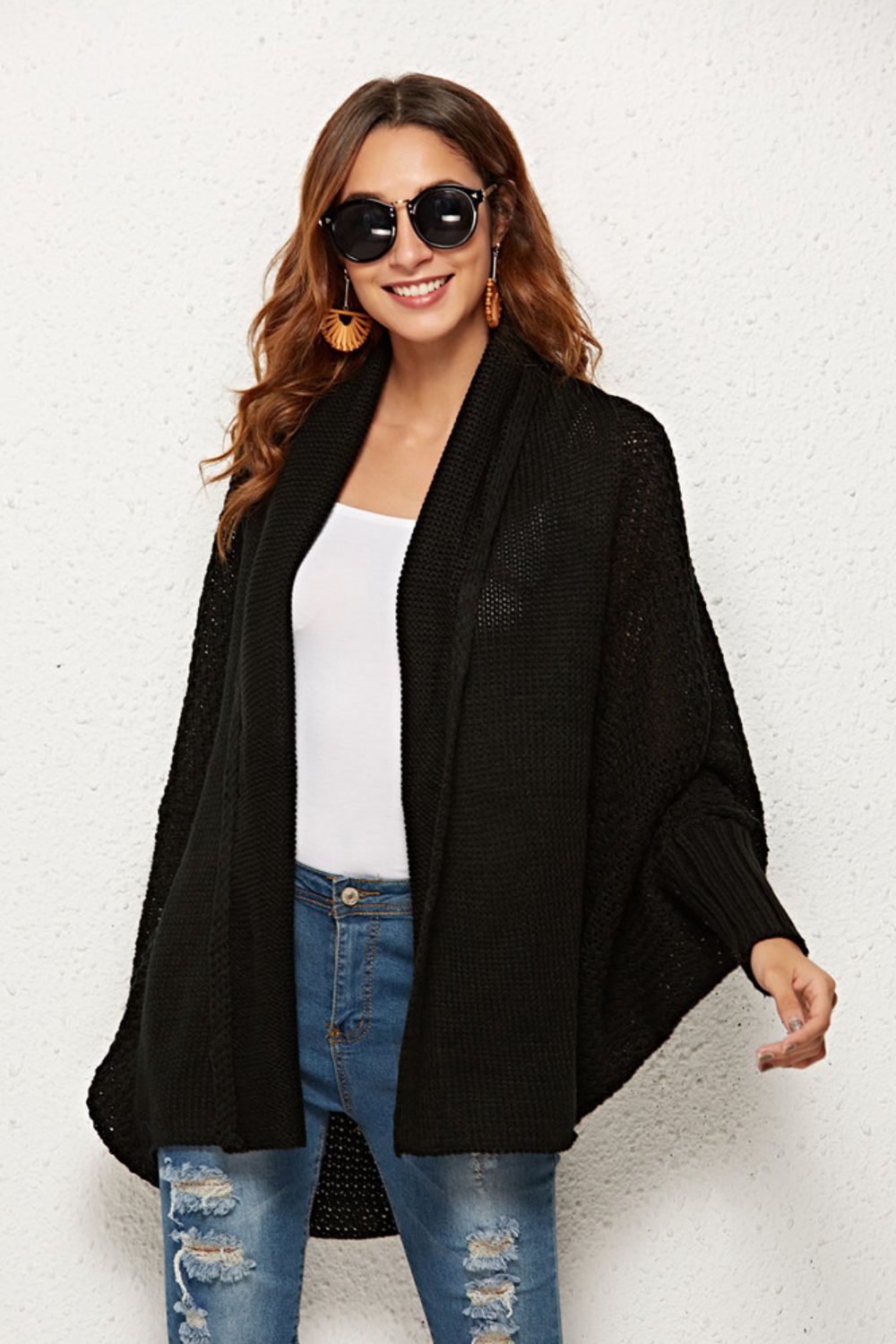 Open Front Dolman Sleeve Longline Cardigan Shirts & Tops- Doll Fits