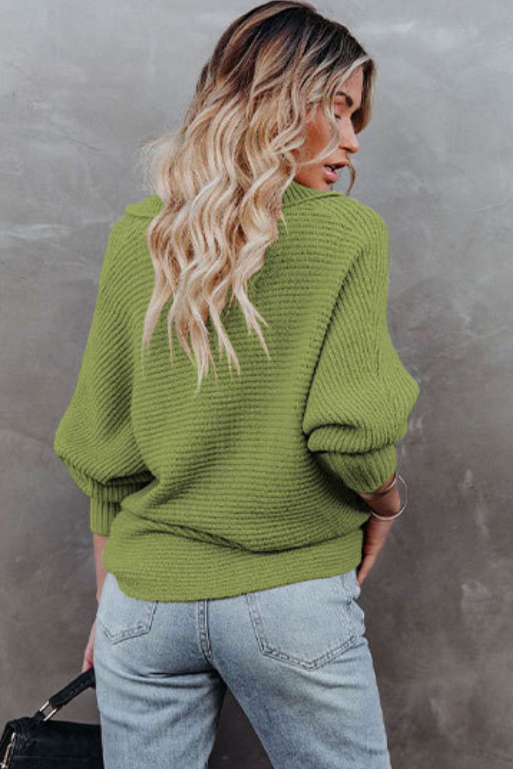 Horizontal Ribbing Johnny Collar Sweater Shirts & Tops- Doll Fits