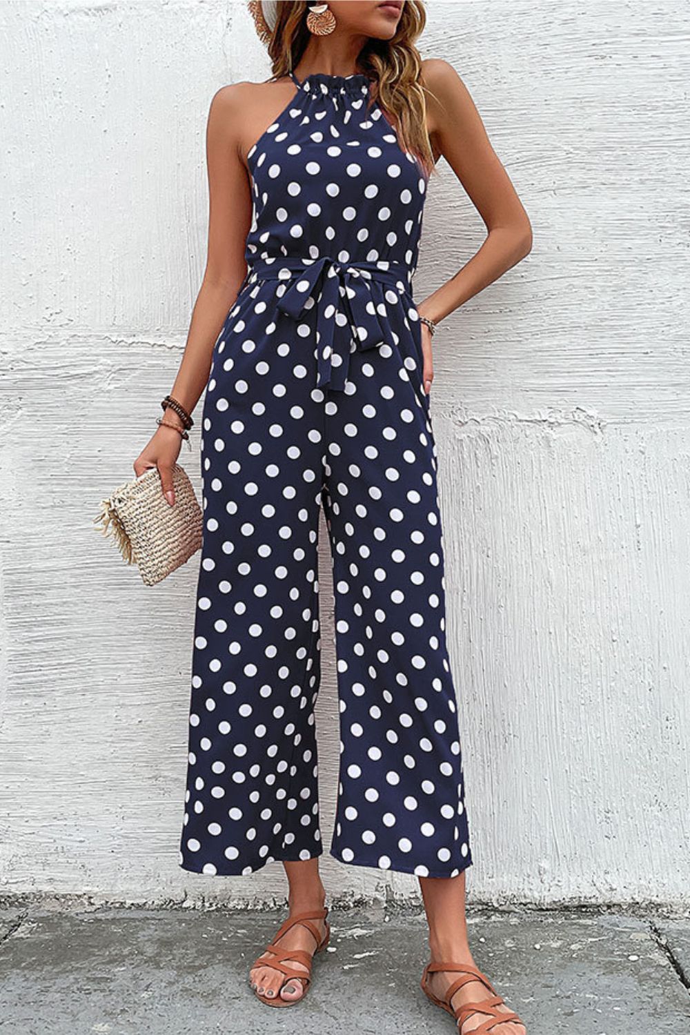 Polka Dot Grecian Wide Leg Jumpsuit  Jumpsuits & Rompers- Doll Fits