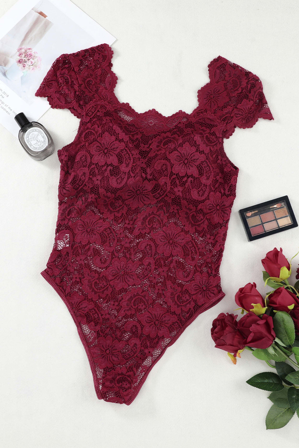 Ruched Sweetheart Neck Lace Bodysuit Shirts & Tops- Doll Fits
