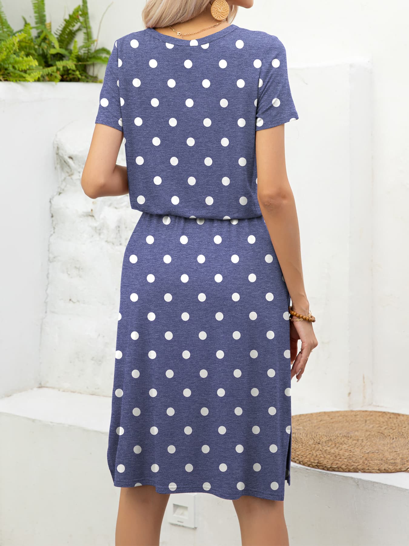 Round Neck Short Sleeve Slit Dress with Pockets Dresses- Doll Fits
