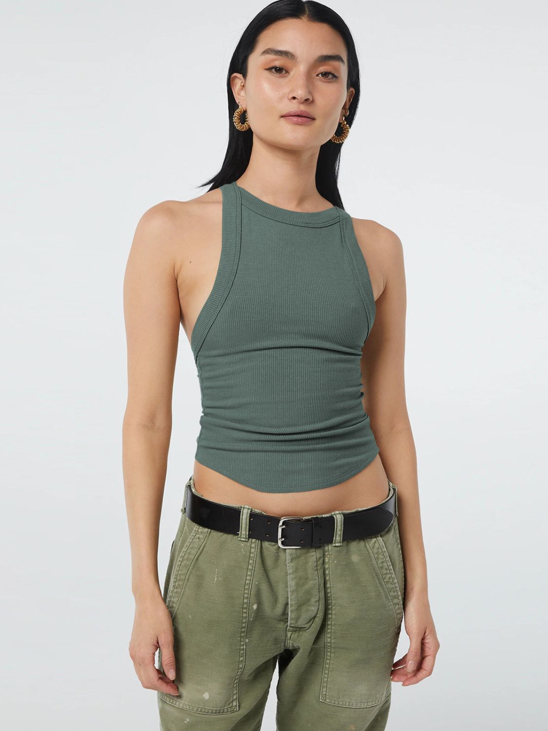 Halter Neck Ribbed Cropped Top Shirts & Tops- Doll Fits