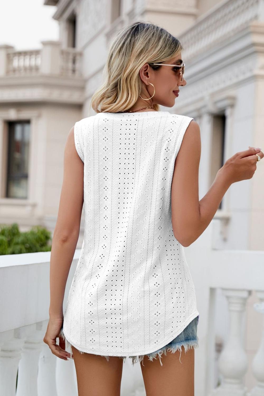 Eyelet V-Neck Tank Shirts & Tops- Doll Fits