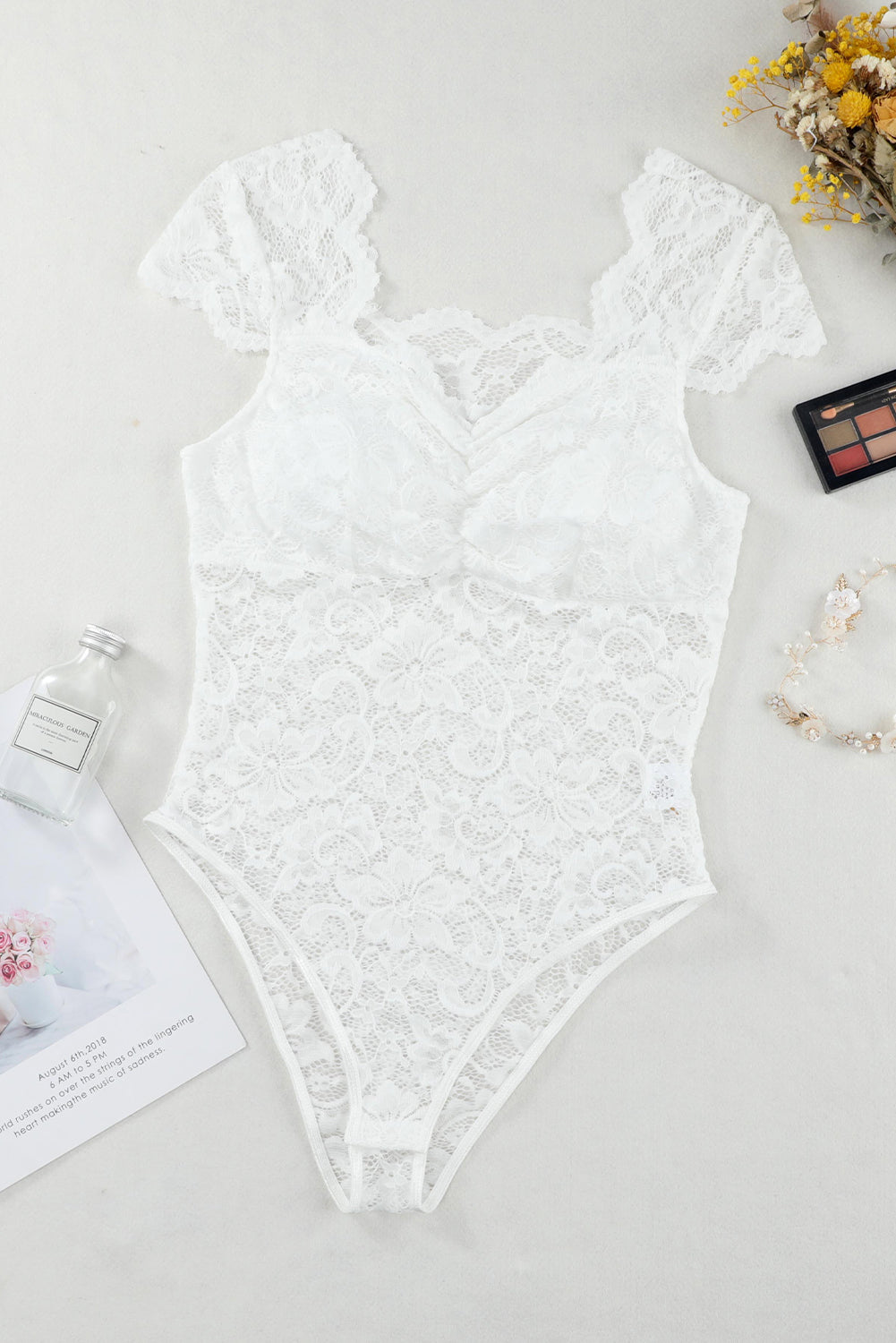 Ruched Sweetheart Neck Lace Bodysuit Shirts & Tops- Doll Fits