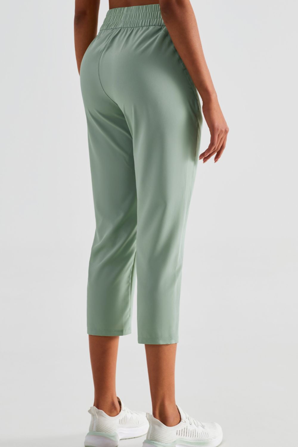 Elastic Waist Cropped Sports Pants Pants- Doll Fits