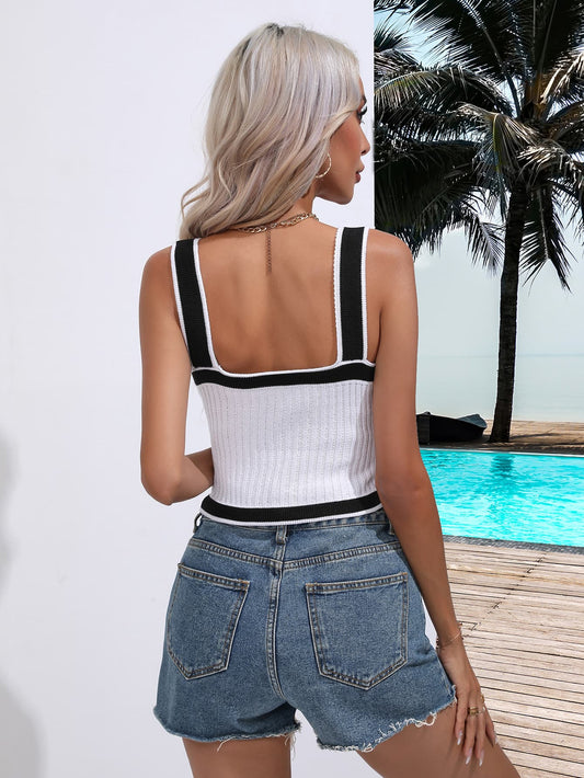 Contrast Crisscross Knit Tank  - Doll Fits