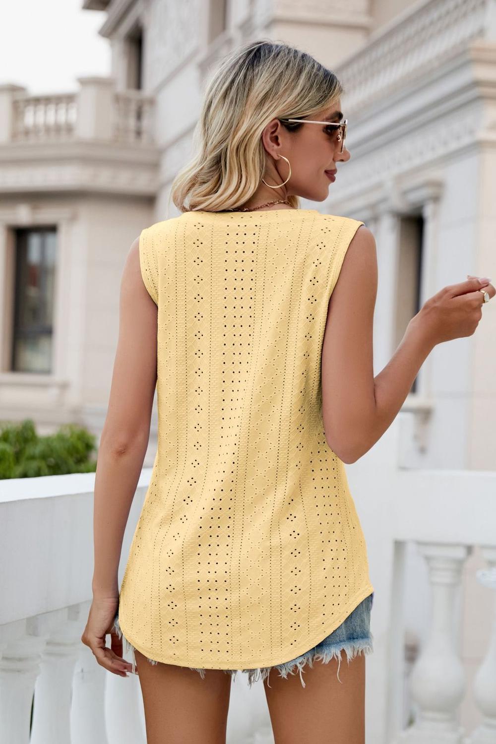 Eyelet V-Neck Tank Shirts & Tops- Doll Fits