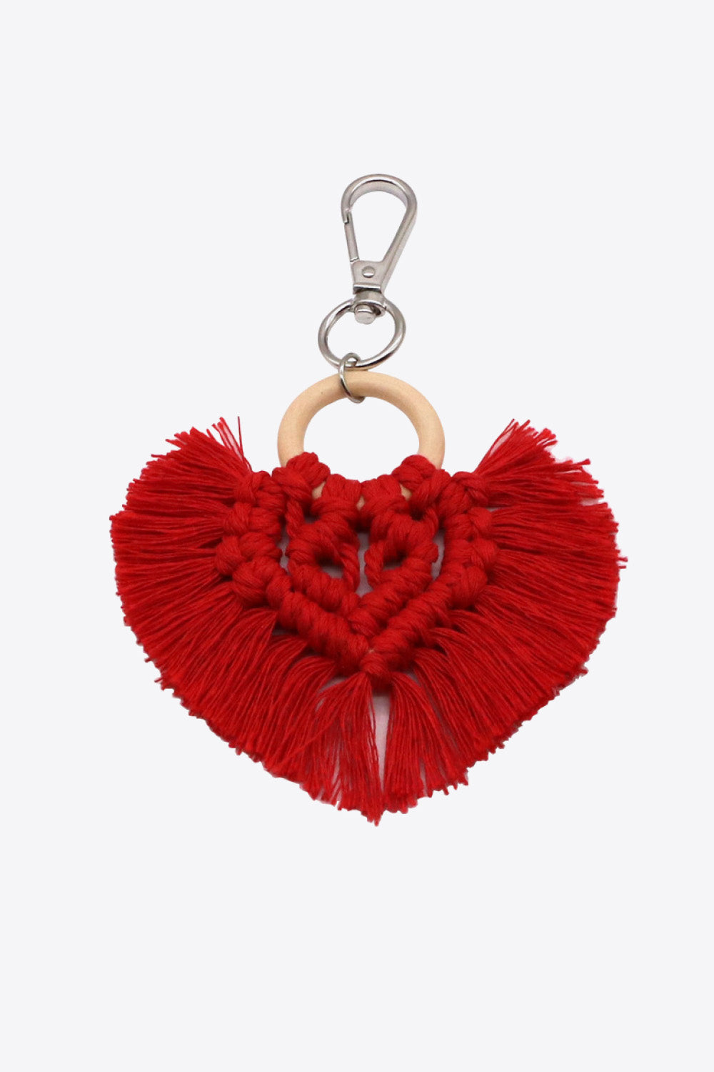 Assorted 4-Pack Heart-Shaped Macrame Fringe Keychain Keychains- Doll Fits
