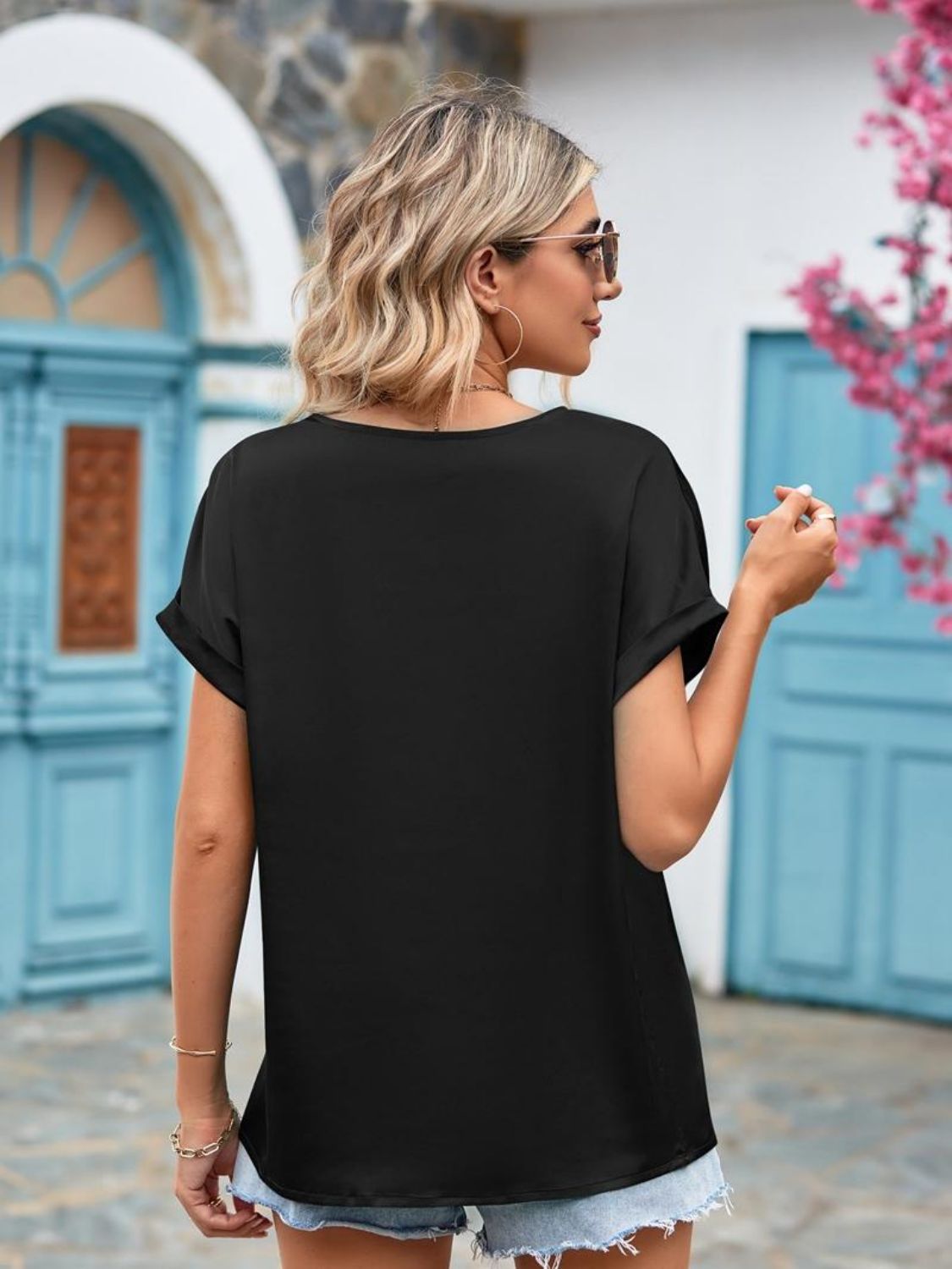 V-Neck Cuffed Blouse Shirts & Tops- Doll Fits