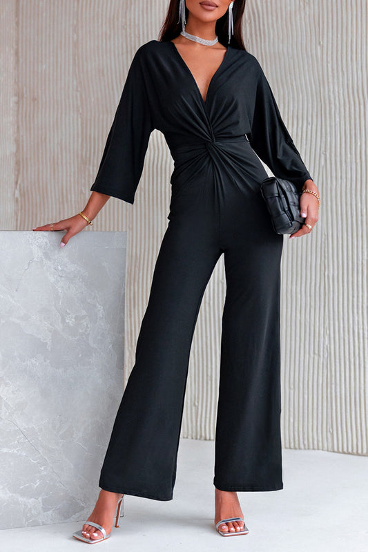 Twisted Plunge Three-Quarter Sleeve Jumpsuit  Jumpsuits & Rompers- Doll Fits