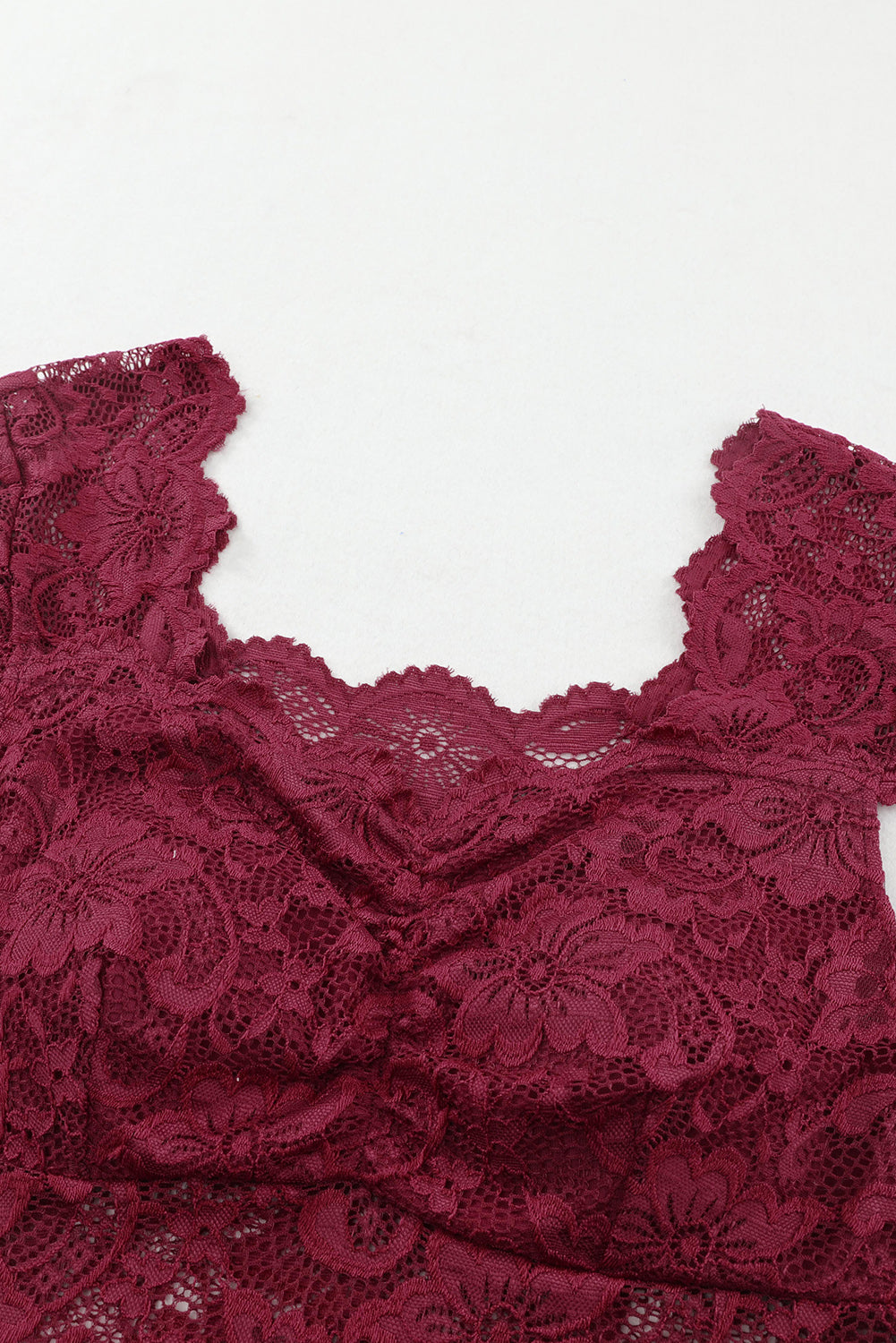 Ruched Sweetheart Neck Lace Bodysuit Shirts & Tops- Doll Fits