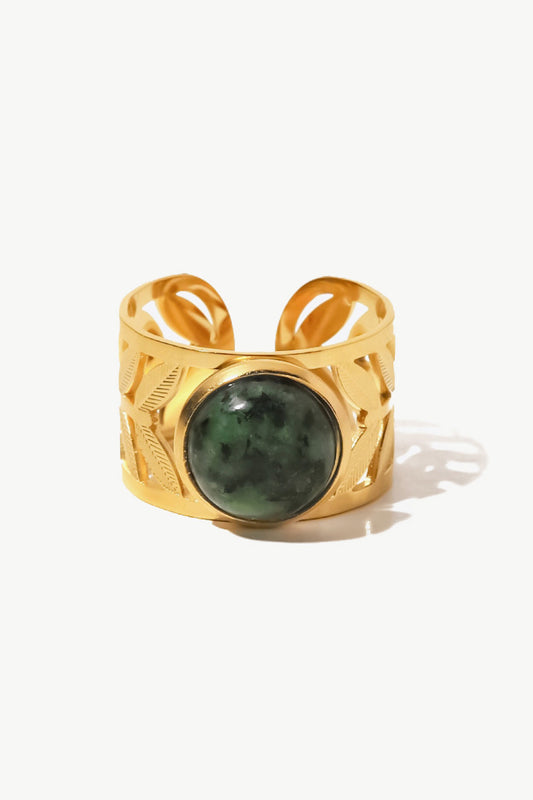 18k Gold Plated Malachite Leaf Ring  Rings- Doll Fits