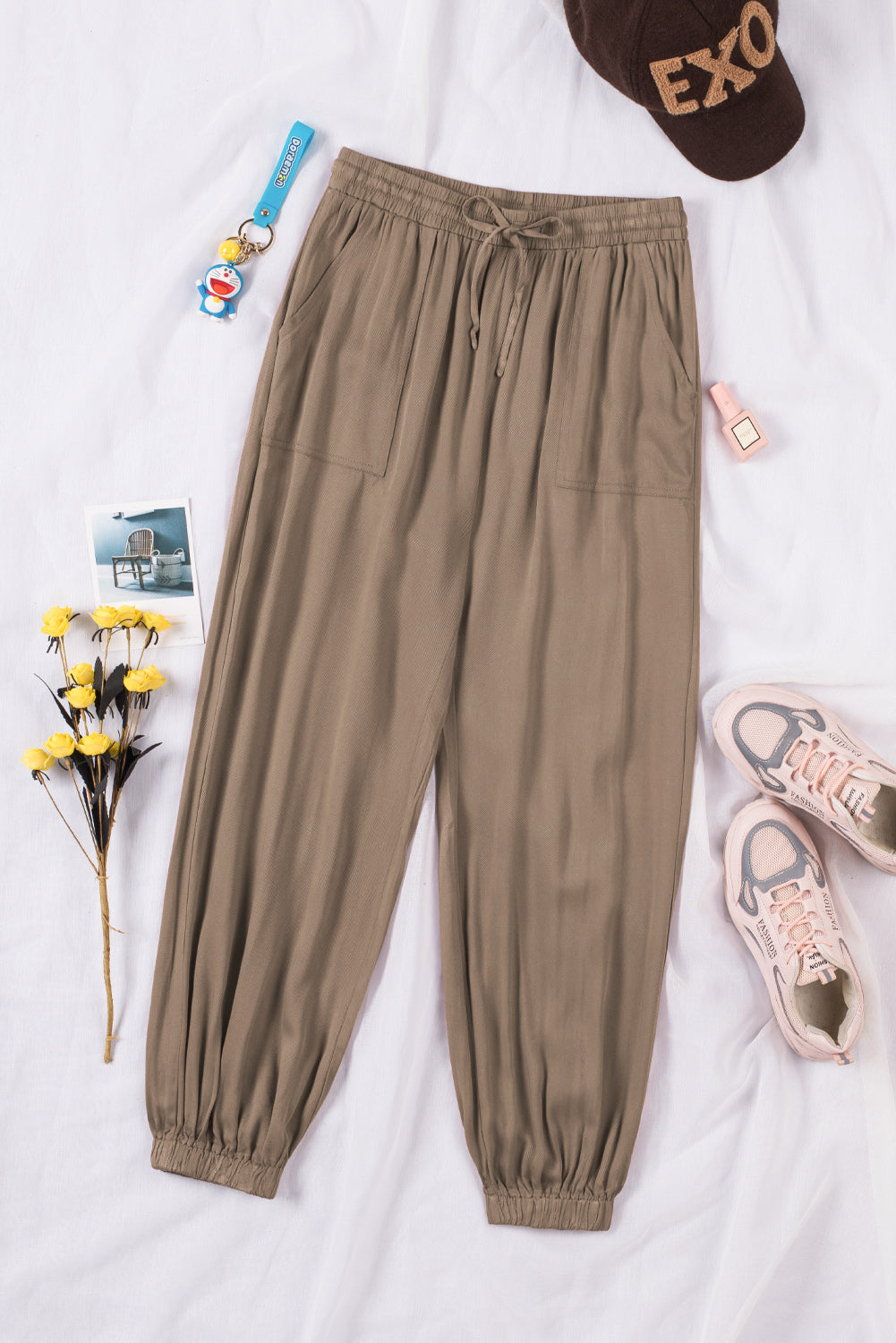 Drawstring Waist Joggers with Pockets Pants- Doll Fits