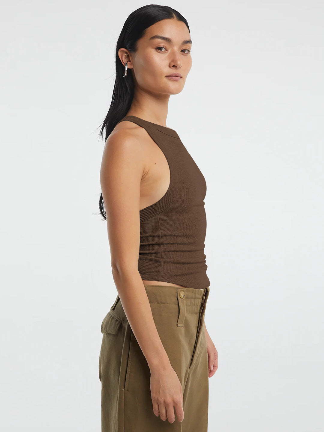 Halter Neck Ribbed Cropped Top Shirts & Tops- Doll Fits