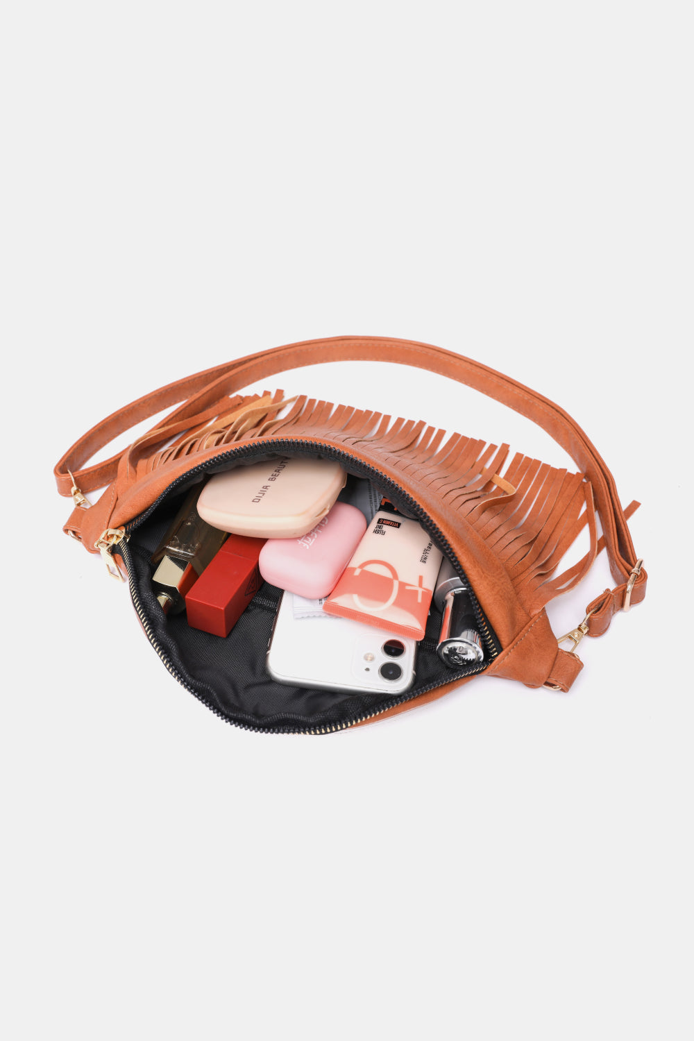 Fringed PU Leather Sling Bag - Doll Fits