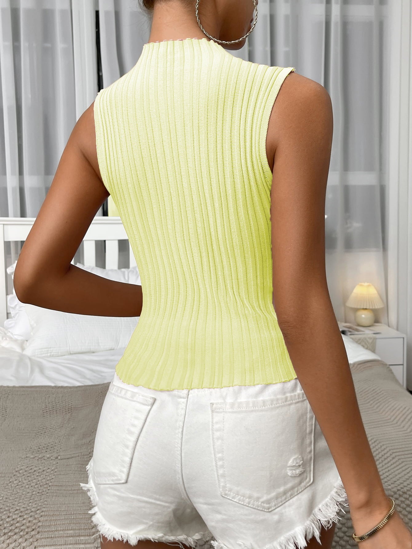 Mock Neck Ribbed Knit Tank Shirts & Tops- Doll Fits