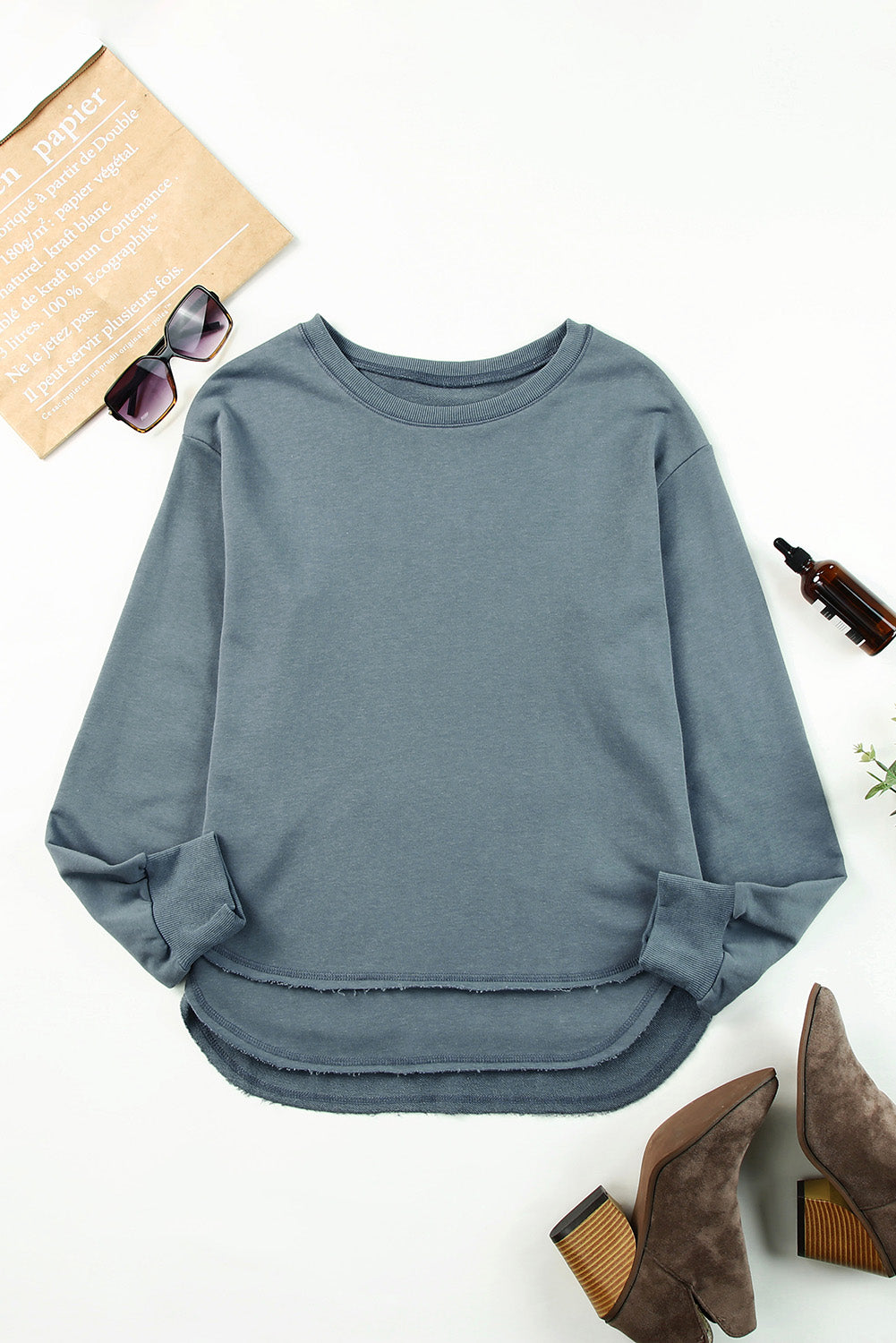 Side Slit Drop Shoulder Sweatshirt Shirts & Tops- Doll Fits