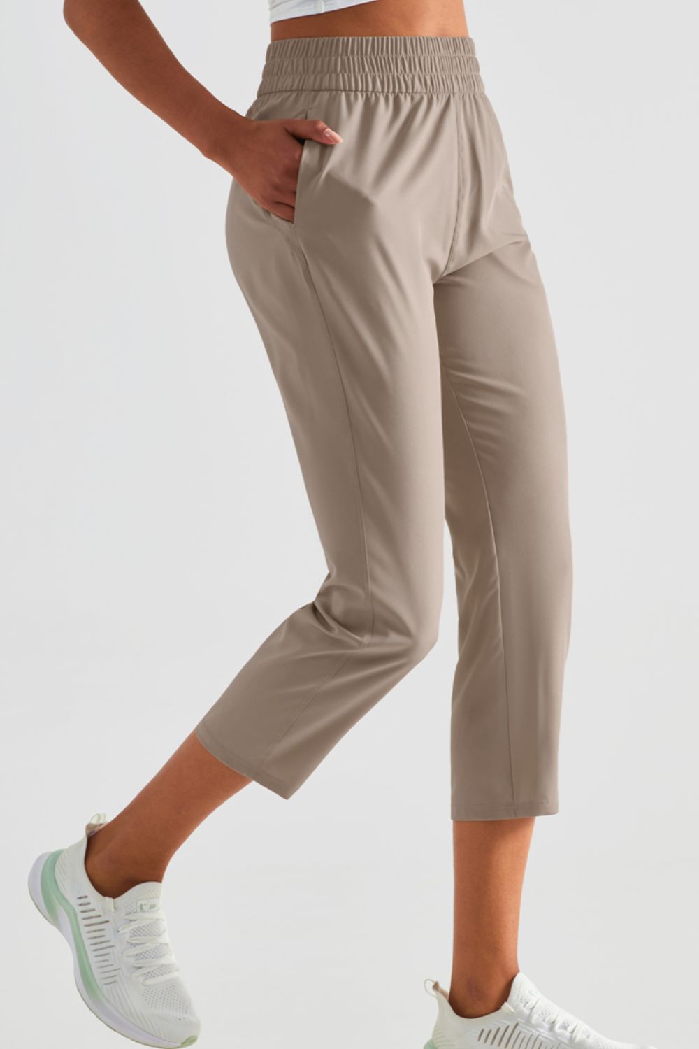 Elastic Waist Cropped Sports Pants Pants- Doll Fits