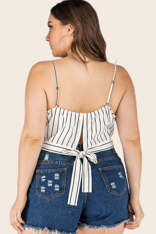 Plus Size Striped Tie-Back Cropped Cami  Shirts & Tops- Doll Fits