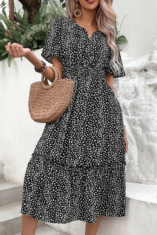 Leopard Print Short Sleeve Midi Dress  Dresses- Doll Fits