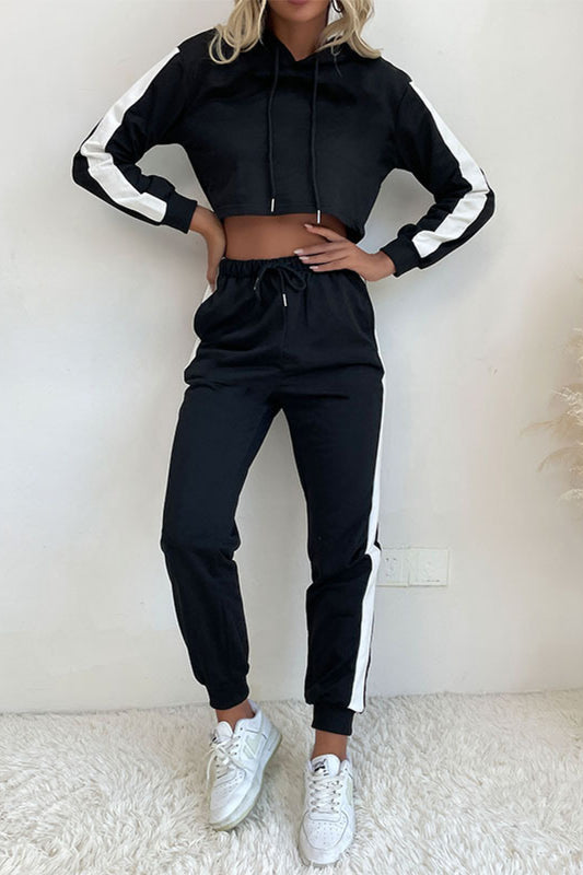 Side Stripe Cropped Hoodie and Jogger Set  Outfit Sets- Doll Fits