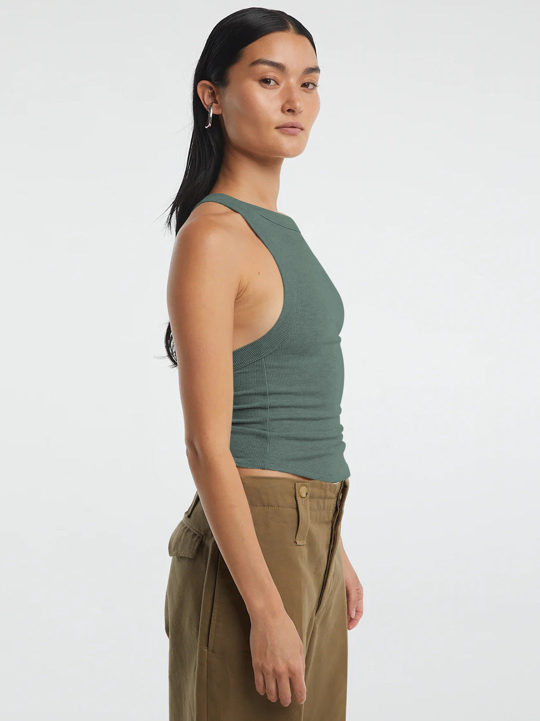 Halter Neck Ribbed Cropped Top Shirts & Tops- Doll Fits