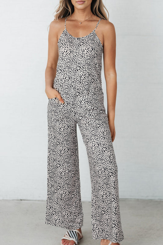 Printed Spaghetti Strap Jumpsuit with Pockets  - Doll Fits