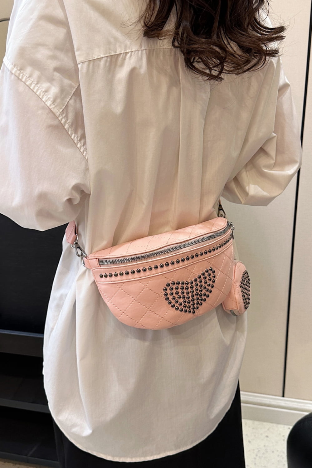 Studded PU Leather Sling Bag with Small Purse - Doll Fits