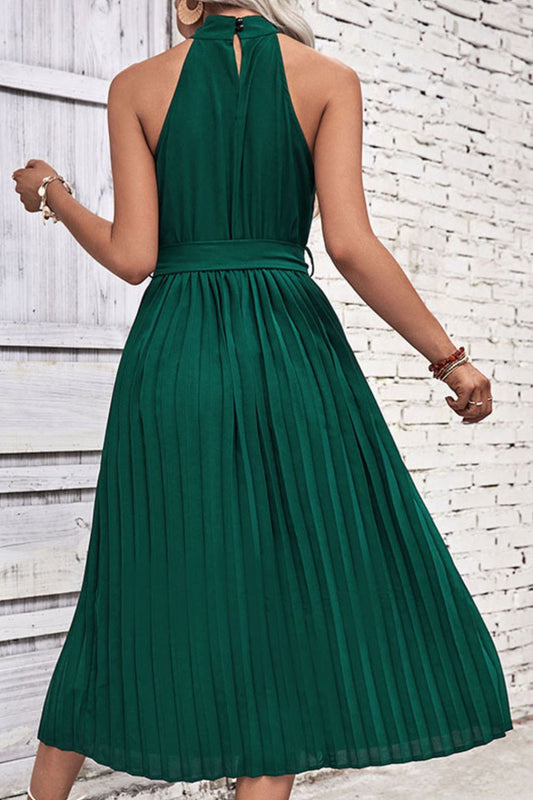 Tie Belt Pleated Midi Dress  Dresses- Doll Fits