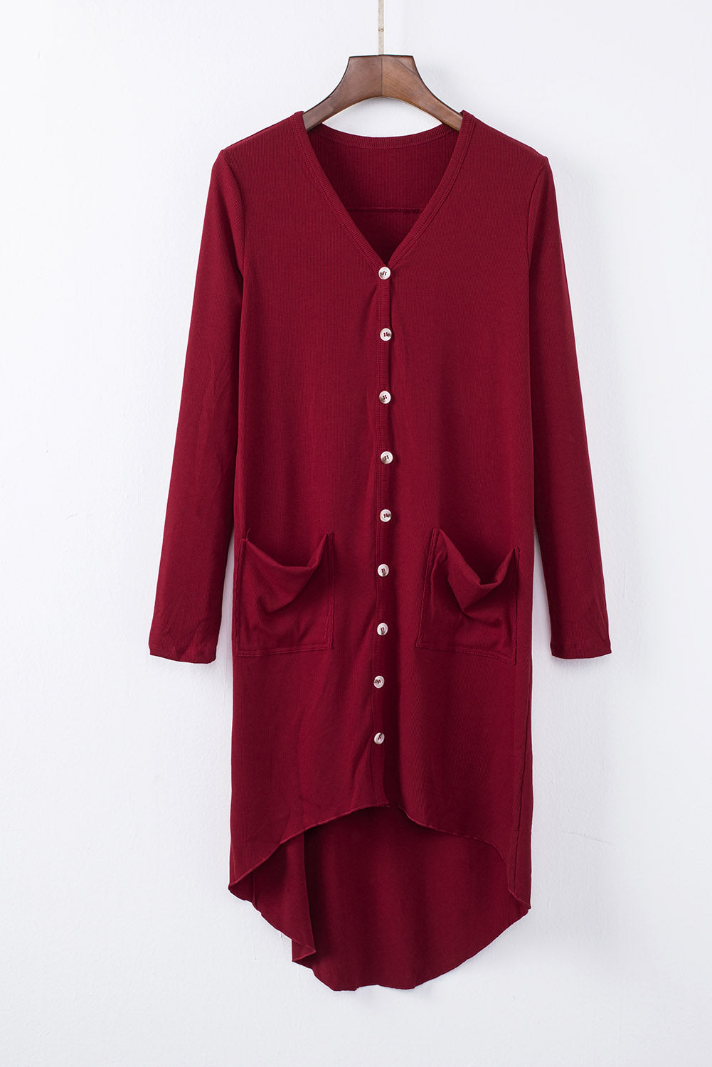 V-Neck Long Sleeve Cardigan with Pocket - Doll Fits